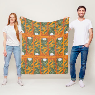 Sunset Botanical Panel Pattern - The White Lotus Fleece Blanket