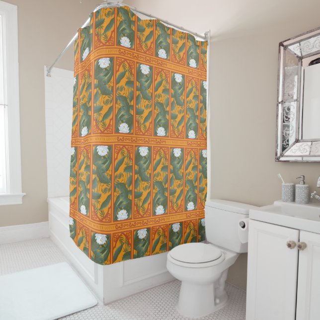 Sunset Botanical Panel Pattern - The White Lotus Shower Curtain (In Situ)