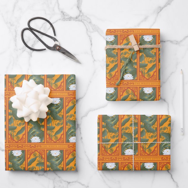 Sunset Botanical Panel Pattern - The White Lotus Wrapping Paper Sheet (Front)