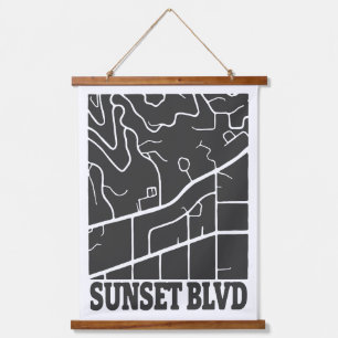 Sunset Boulevard - Dark Minimal Street Map Art Hanging Tapestry