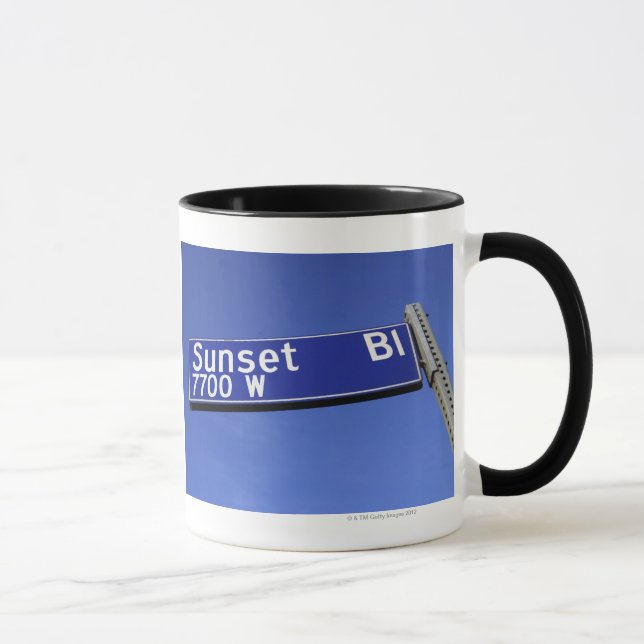 Sunset Boulevard sign against a blue sky Mug (Right)