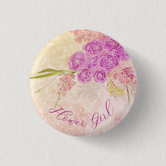 Sunset bow and Bright Rose Bouquet Flower Girl 3 Cm Round Badge