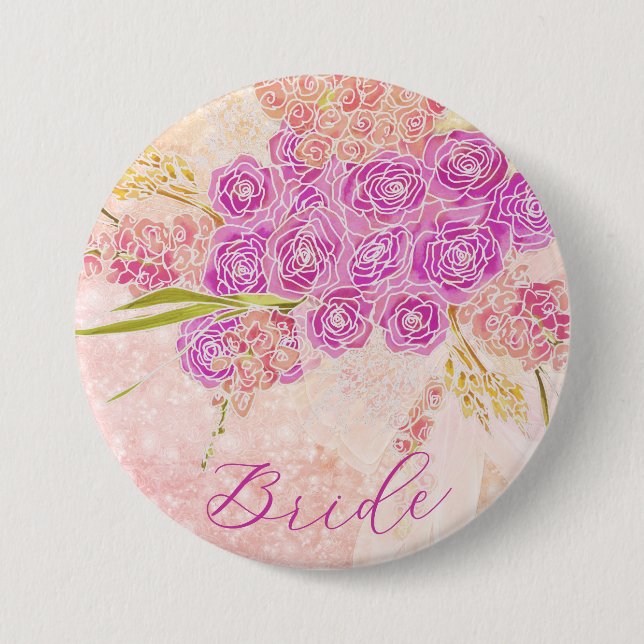 Sunset bow Bright Rose Bouquet Brides 7.5 Cm Round Badge (Front)