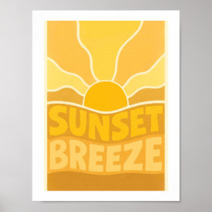 Sunset Breeze Retro Sunburst Typographic Coastal Poster