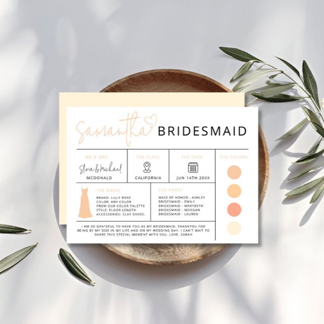 Sunset Bridesmaid Info Card, Bridal Party Guide  Invitation (Sunset Bridesmaid Info Card, Bridal Party Guide Invitation)