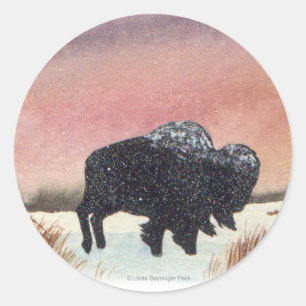 Sunset Buffalo Painting Classic Round Sticker