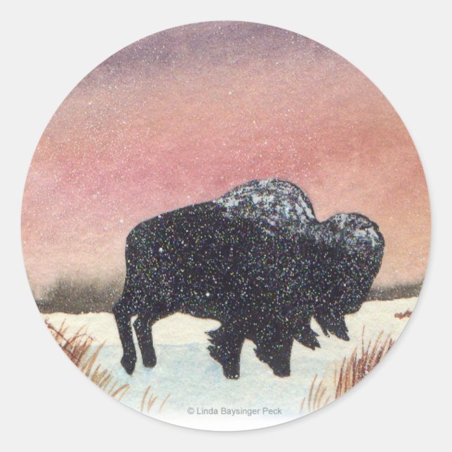 Sunset Buffalo Painting Classic Round Sticker (Front)