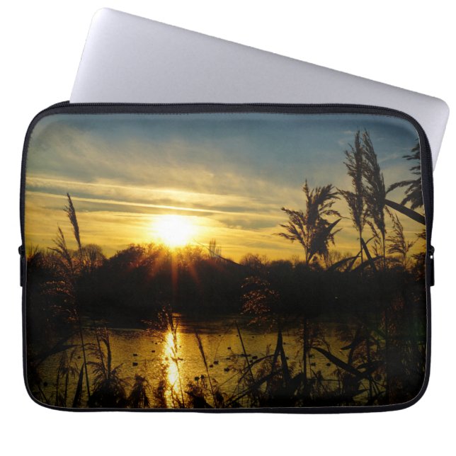 Sunset by a pond with cattails. laptop sleeve (Front)