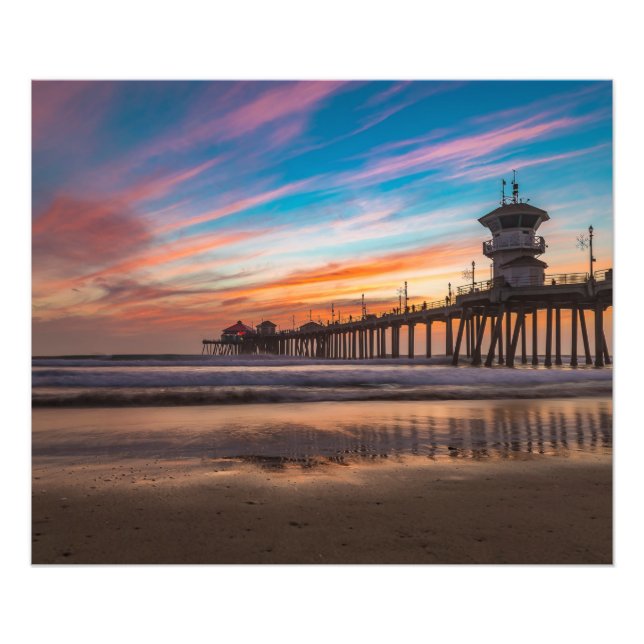Sunset by the Huntington Beach Pier in California Photo Print (Front)