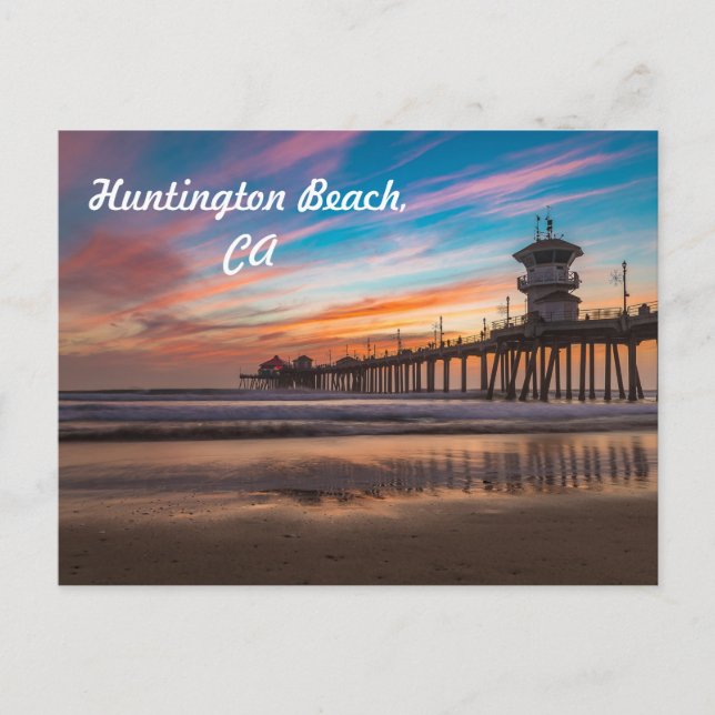 Sunset by the Huntington Beach Pier in California Postcard (Front)