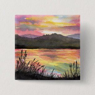 Sunset by the Lake 15 Cm Square Badge