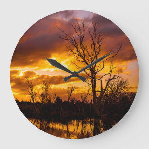 Sunset by the lake large clock