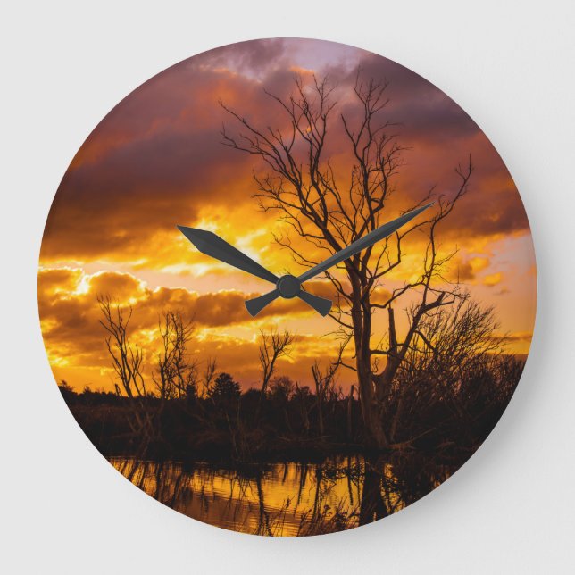 Sunset by the lake large clock (Front)