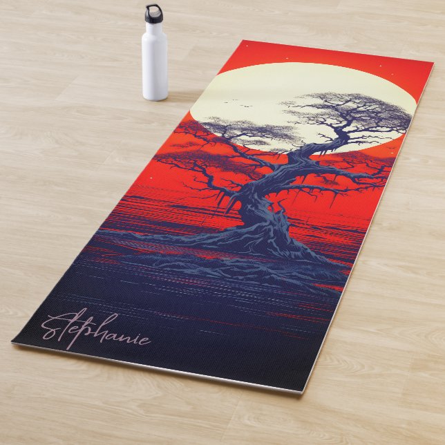 Sunset By The River Fullmoon With Tree Yoga Mat (In Situ)