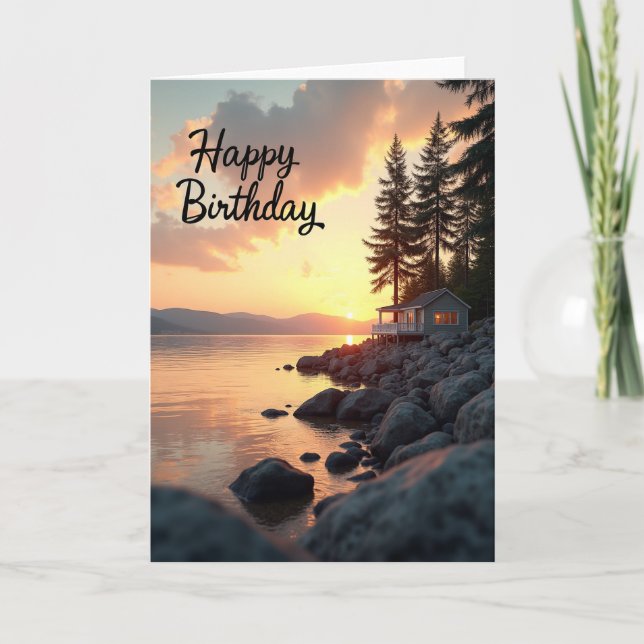 Sunset Cabin Birthday Card (Front)