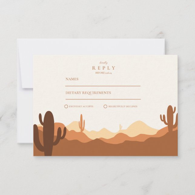 Sunset Cactus Desert Wedding RSVP Card (Front)