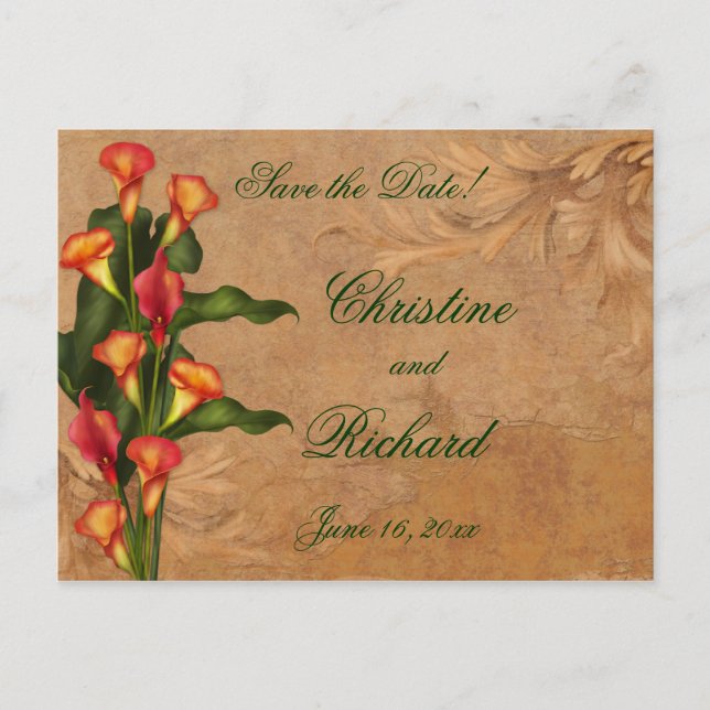Sunset Calla Lilies Save the Date Announcement Postcard (Front)