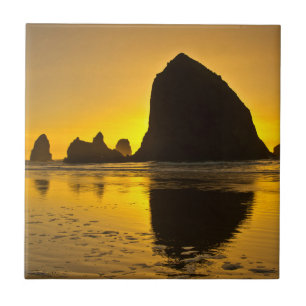 Sunset, Cannon Beach, Oregon, USA Ceramic Tile