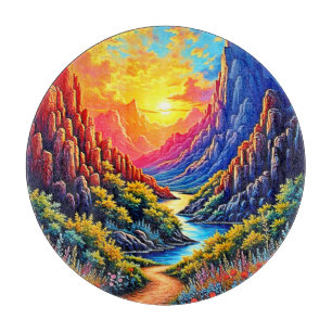  Sunset Canyon River Art Cutting Board