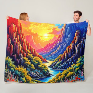  Sunset Canyon River Art Fleece Blanket