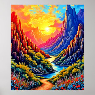  Sunset Canyon River Art Poster