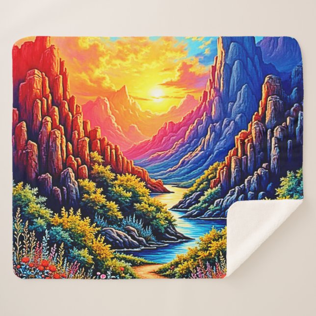  Sunset Canyon River Art Sherpa Blanket (Front (Horizontal))
