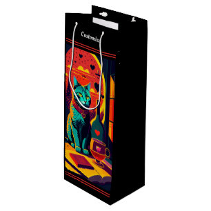 Sunset Cat Books And Wine Gift Bag
