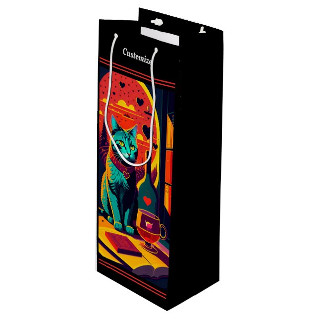 Sunset Cat Books And Wine  Wine Gift Bag (Front Angled)