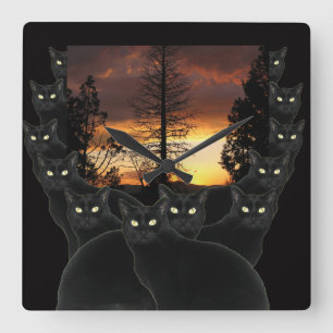 Sunset Cats Square Wall Clock