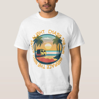 Sunset Chase Camper Van Beach T-Shirt