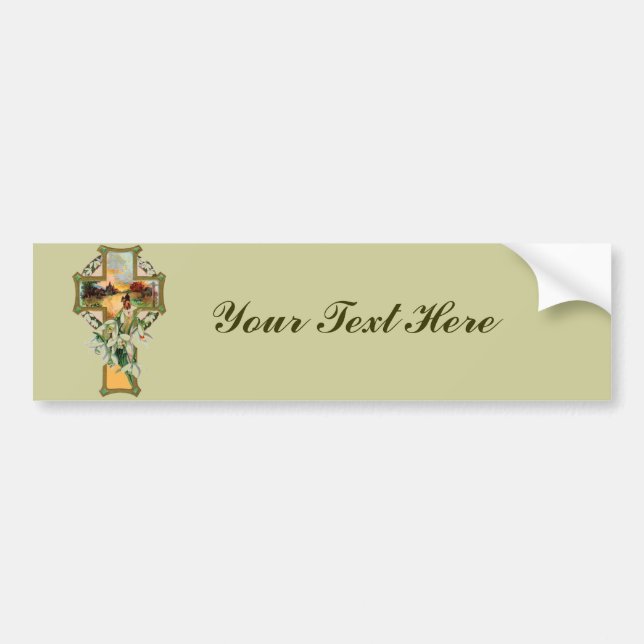 Sunset Christian Cross Bumper Sticker (Front)