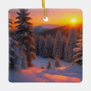 Sunset Christmas Ceramic Ornament
