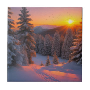 Sunset Christmas Ceramic Tile