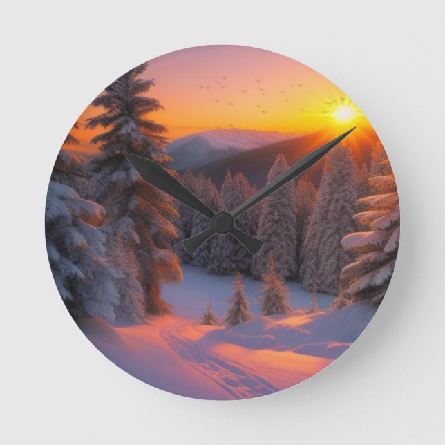 Sunset Christmas Round Clock (Front)