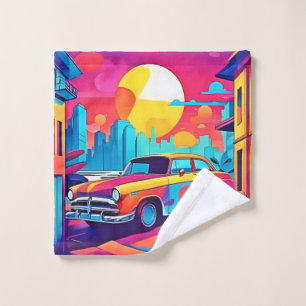 Sunset Classic Car Cityscape Bath Towel Set