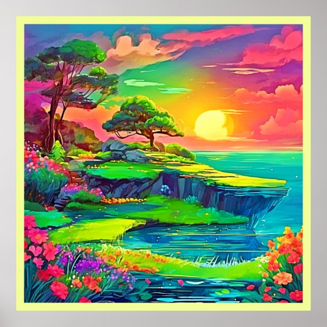 Sunset Cliff Paradise Art Poster (Front)