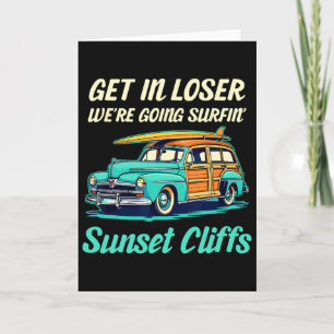 Sunset Cliffs California Surf Girl Women Men Vinta Card