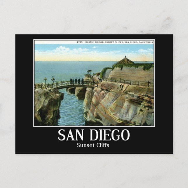 Sunset Cliffs, San Diego CA, Vintage Postcard (Front)