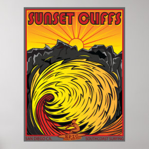 SUNSET CLIFFS SAN DIEGO CALIFORNIA SURFING POSTER