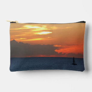 Sunset Clouds and Sailboat Seascape Accessory Pouch