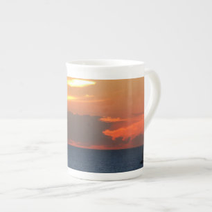 Sunset Clouds and Sailboat Seascape Bone China Mug