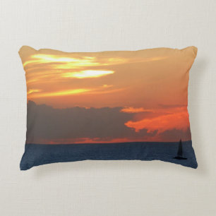 Sunset Clouds and Sailboat Seascape Decorative Cushion