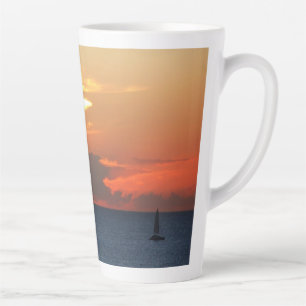 Sunset Clouds and Sailboat Seascape Latte Mug