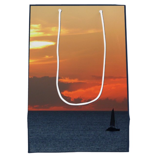 Sunset Clouds and Sailboat Seascape Medium Gift Bag (Back)