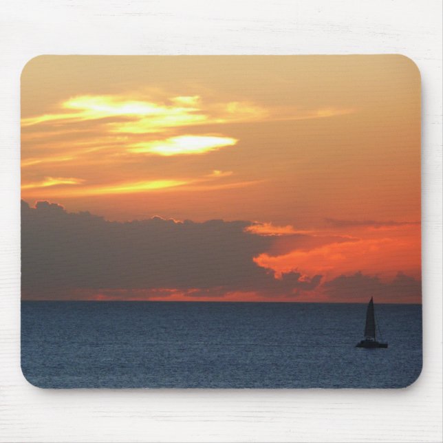 Sunset Clouds and Sailboat Seascape Mouse Pad (Front)