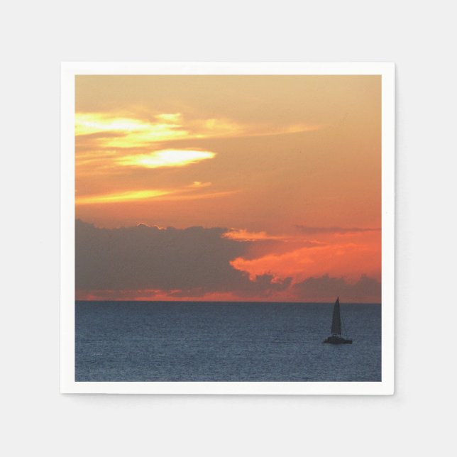 Sunset Clouds and Sailboat Seascape Napkin (Front)