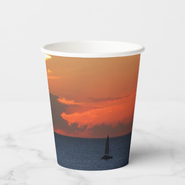 Sunset Clouds and Sailboat Seascape Paper Cups (Back)