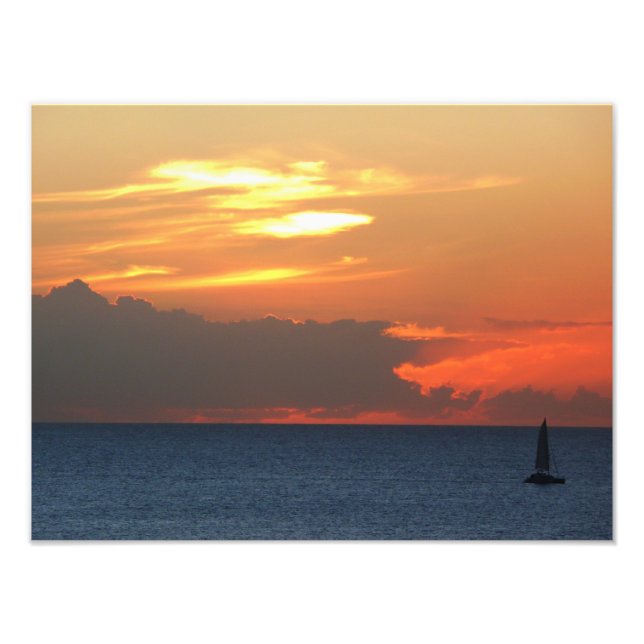 Sunset Clouds and Sailboat Seascape Photo Print (Front)