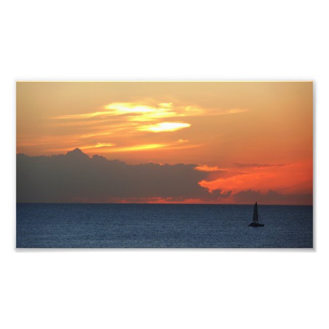 Sunset Clouds and Sailboat Seascape Photo Print (Front)