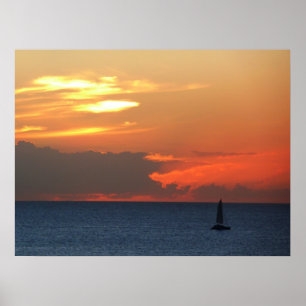 Sunset Clouds and Sailboat Seascape Poster
